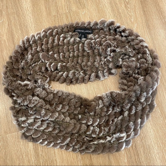 Adrienne Landau Real Fur Rabbit Infinity Scarf Cowl Brown - Picture 8 of 9